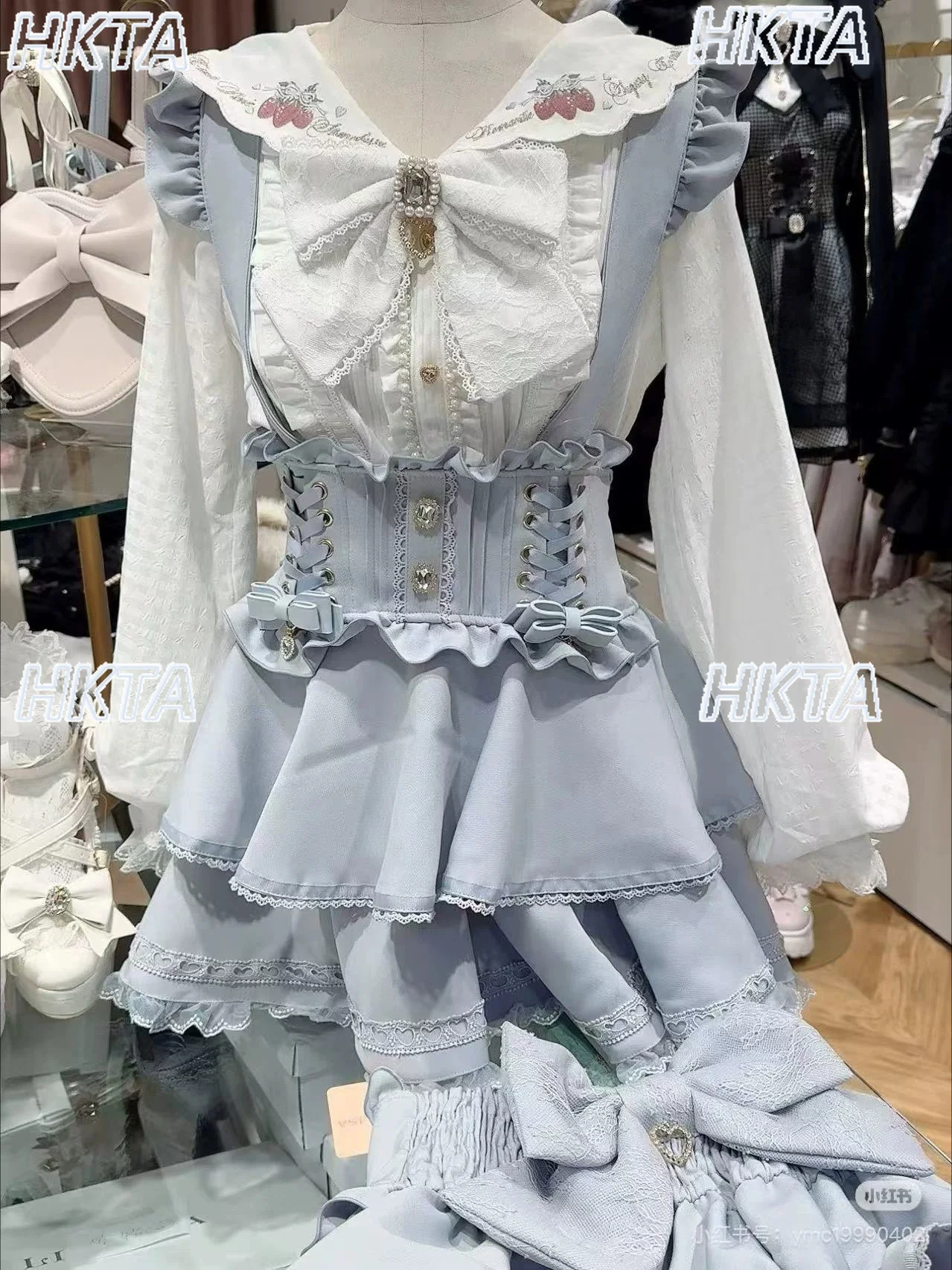 Liz Ruffles Suspender Skirt Autum New Sweet Kawaii Cute Girls Waist Suspender Skirts Preppy Style Student Short Strap Skirt