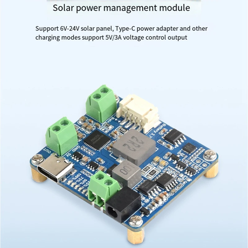 Solar Power Manager Module+Battery Case MPPT Supports 6V-24V Solar Panel Type-C 5V/3A Regulated Output Module