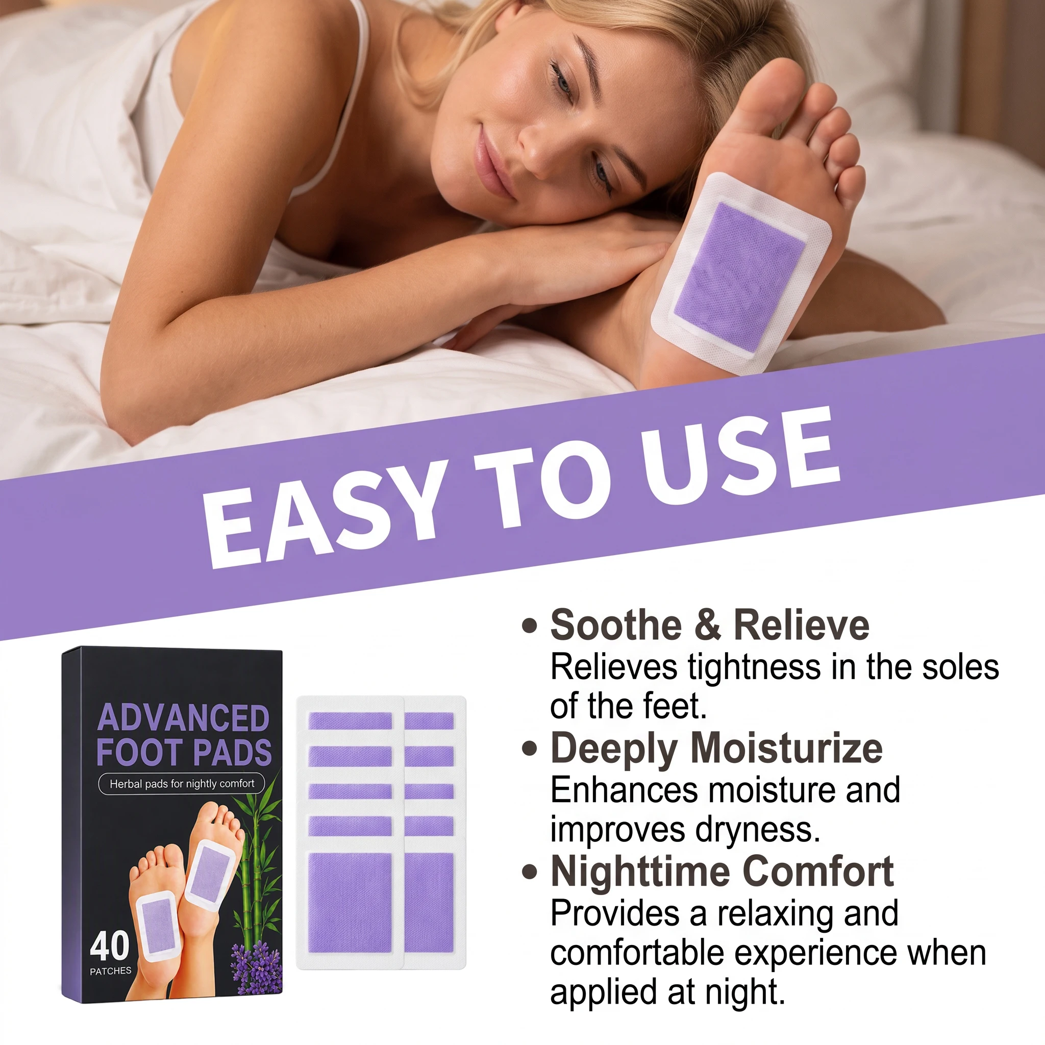 Sleep Care Foot Patches Lavender Ginger Extract Relieve Stress Feet Care Tool Night Soothing Moisturizing Breathable Feet Pads