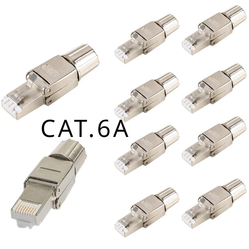 RJ45,8P8C tool free CAT.6A, сетевой кабель, прозрачная головка, перфорированный адаптер, цинковый сплав, металл she