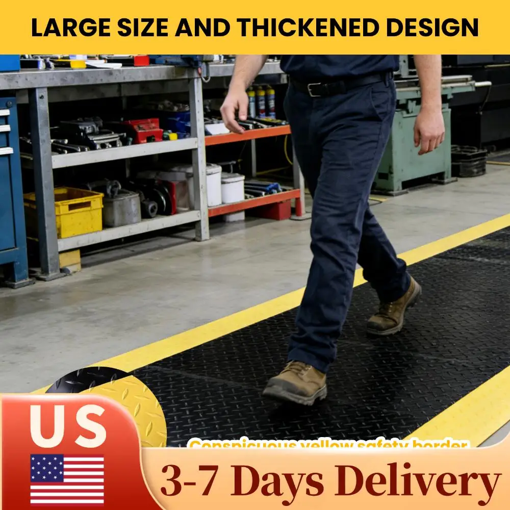 

144x36inch Anti Fatigue Mat Industrial W/ Safety Yellow Border Industrial Ergonomic Comfort Standing Mat for Garage Warehouses