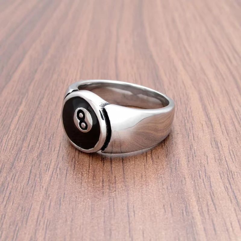 Stainless Steel Black 8 Sliver Color Men's Pool Eight Ball Ring Jewelry