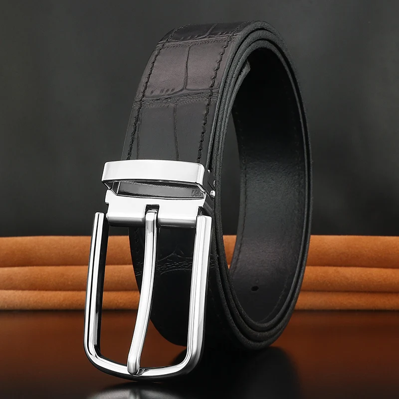 

Full leather men belts classic pin buckle luxury famous brand designer high quality formal suit jeans ceinture homme B863