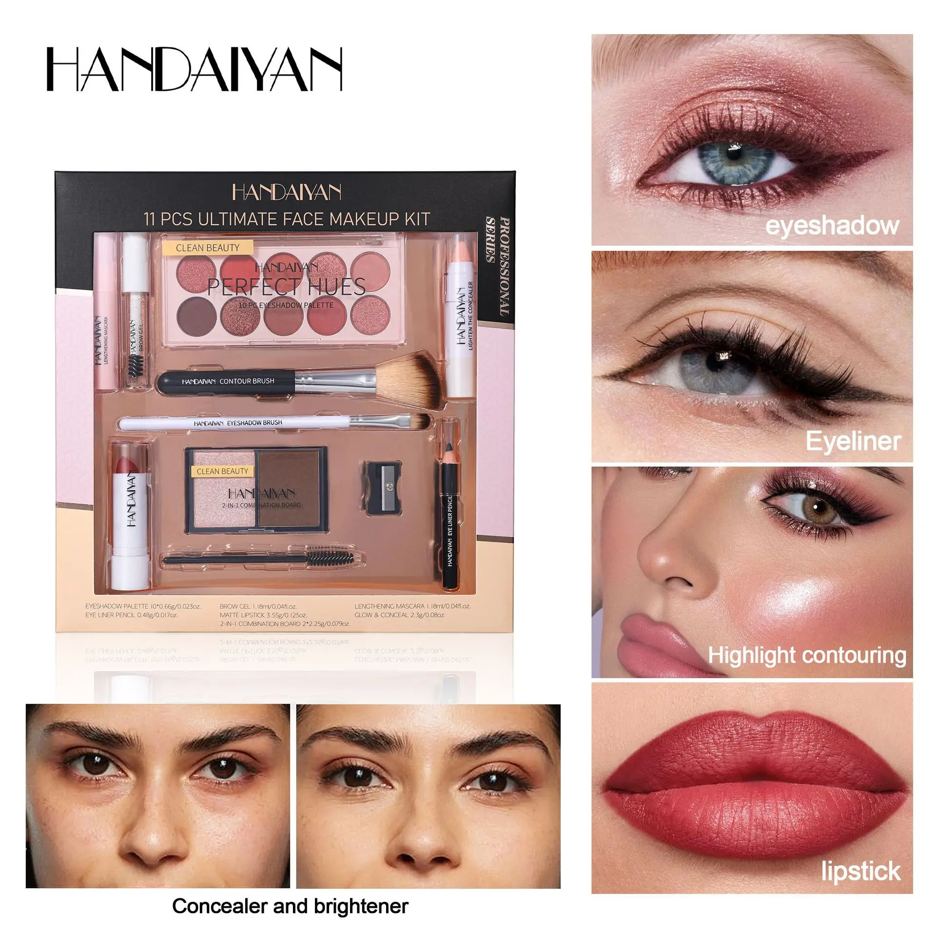 

11pcs Eyeshadow Palette Set, Eyebrow Pencil Eyeliner Pen Mascara With A Set Of Makeup Brushes Eye Cosmetics