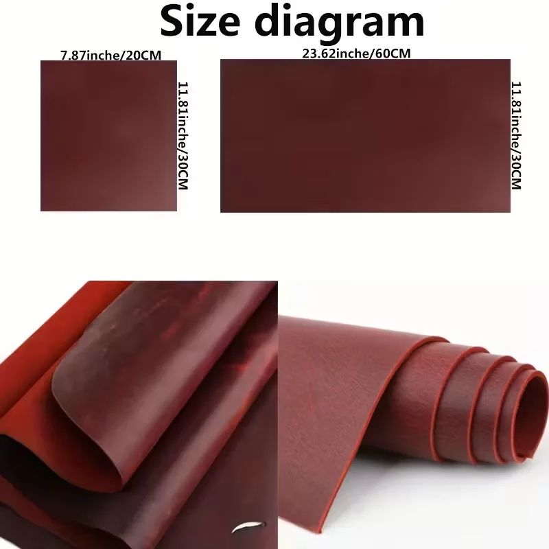 Wine red crazy horse leather top layer cowhide genuine leather, stiff and oily leather, retro color change, 2mm thick handmade D