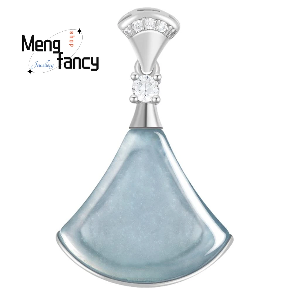 S925 Silver With Natural A-goods Jadeite Blue Water Small Skirt Ice Jade Pendant Exquisite High-grade Luxury Fashion Jewelry