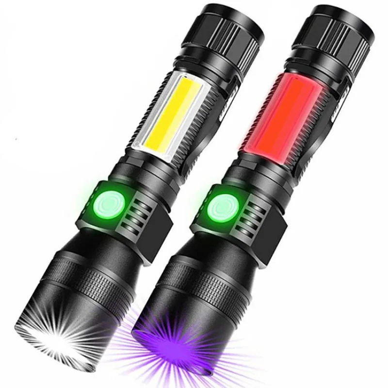 Flashlight USB Rechargeable Camping Lantern Pets Urine Stains Black Light Led Ultraviolet Torch Lamp UV Light & Strong Light