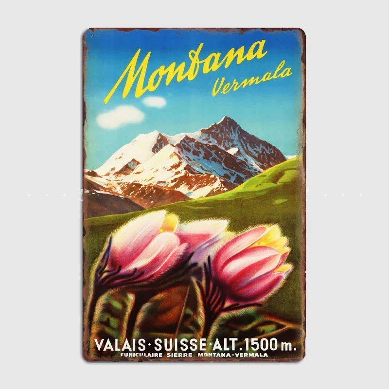 

MONTANA Suisse Vintage Switzerland Tourism Promotion Art Poster Metal Sign Wall Mural Kitchen Design Wall Decor Tin Sign Poster