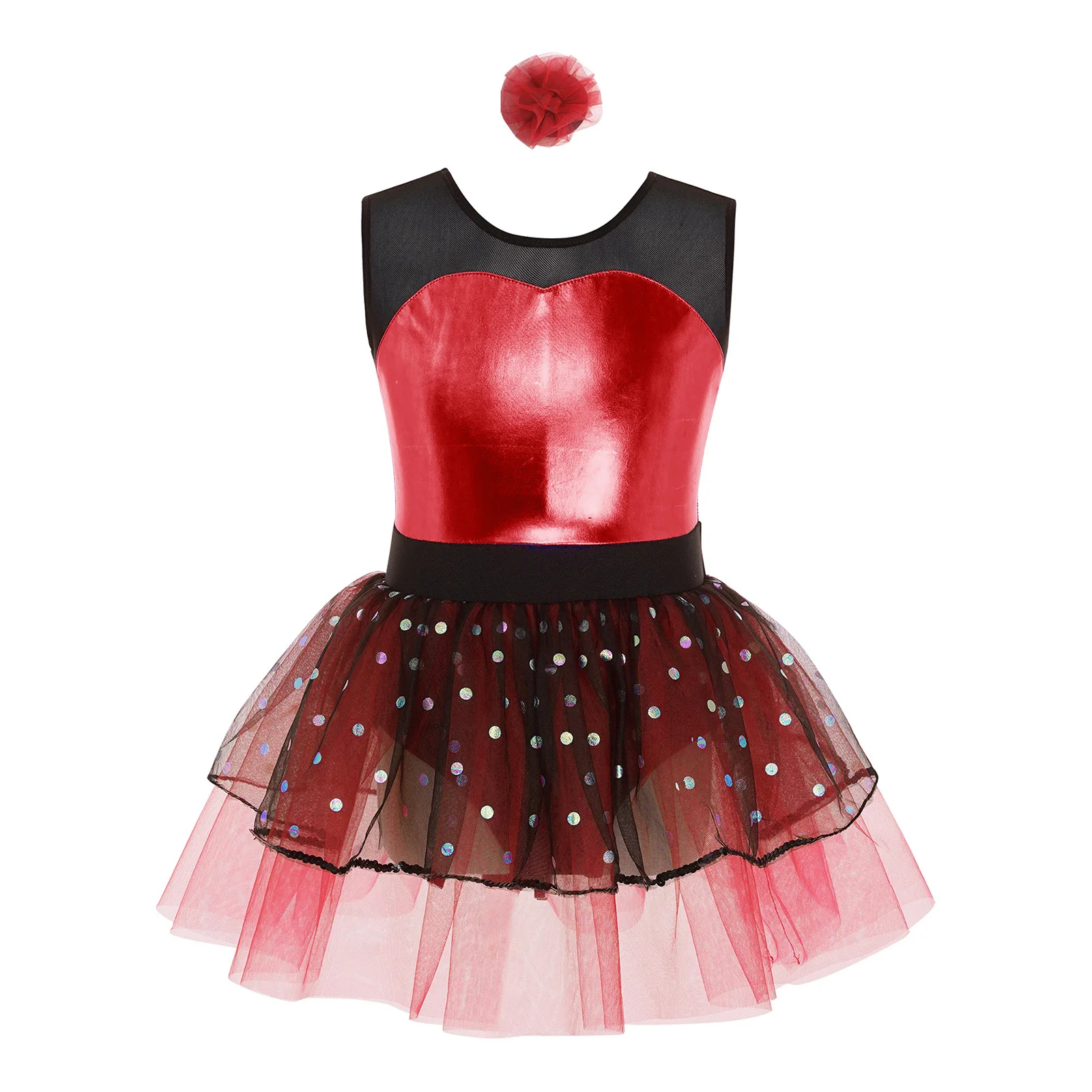 Crianças meninas ballet jazz dança palco desempenho tutu vestidos sem mangas pura malha tule vestido com headwear para festa de aniversário