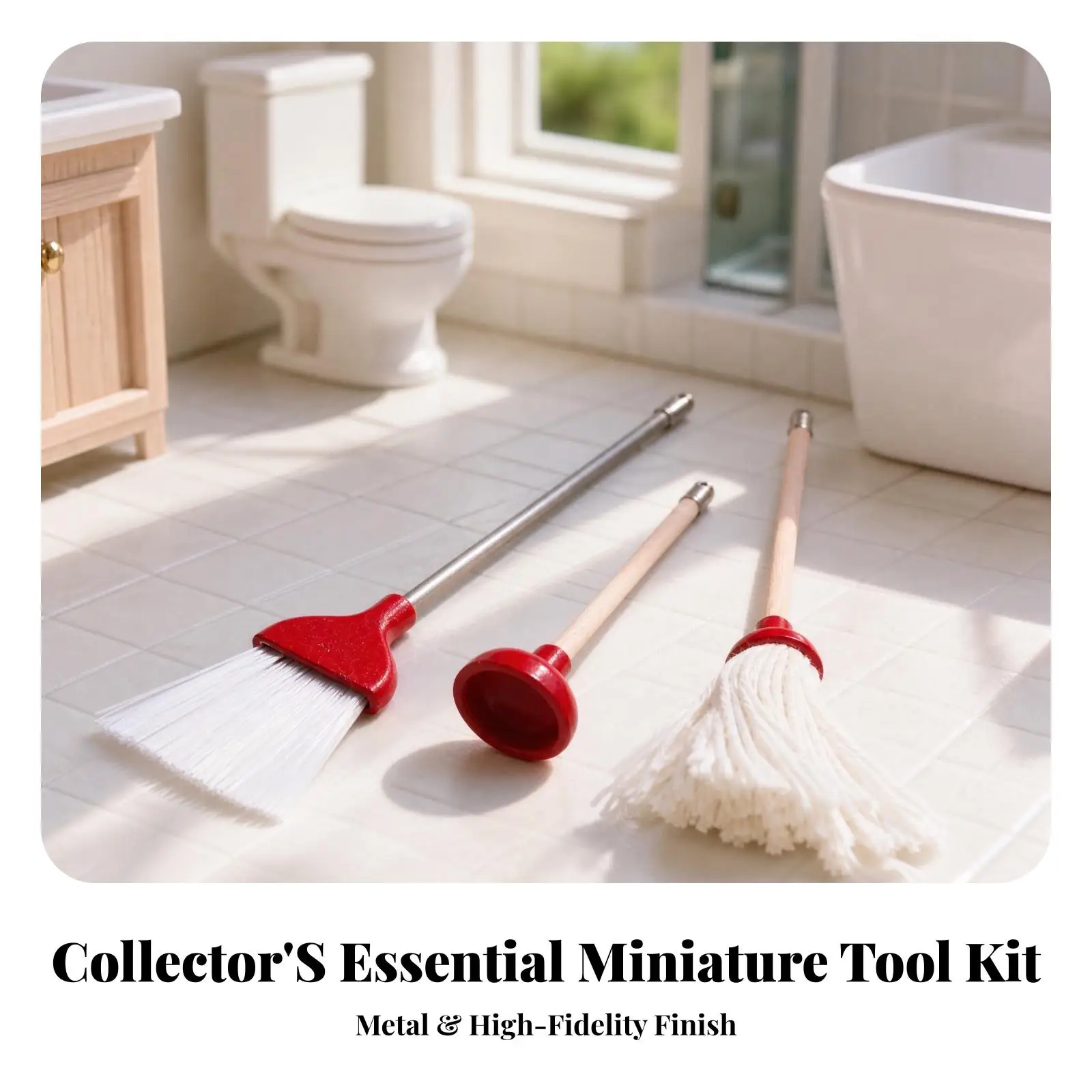 Small Bathroom Cleaner Dollhouse Props Miniature Broom Brush Plunger Kit for 1 12 Scale Diorama Craft Projects Gift