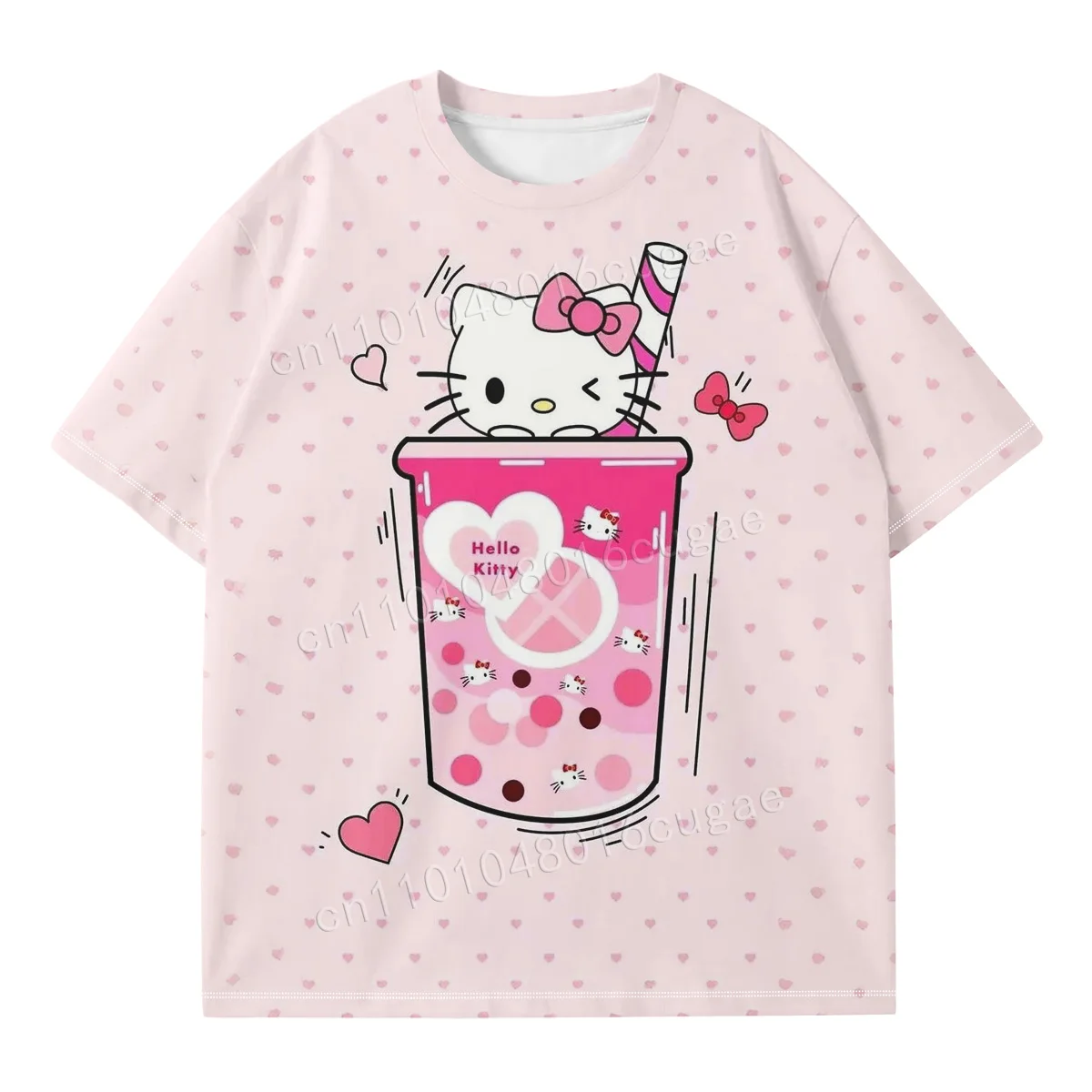 

Футболка Hello Kitty для девочек-подростков, модная стильная футболка с короткими рукавами и принтом, удобная дышащая крутая футболка с мультяшным рисунком