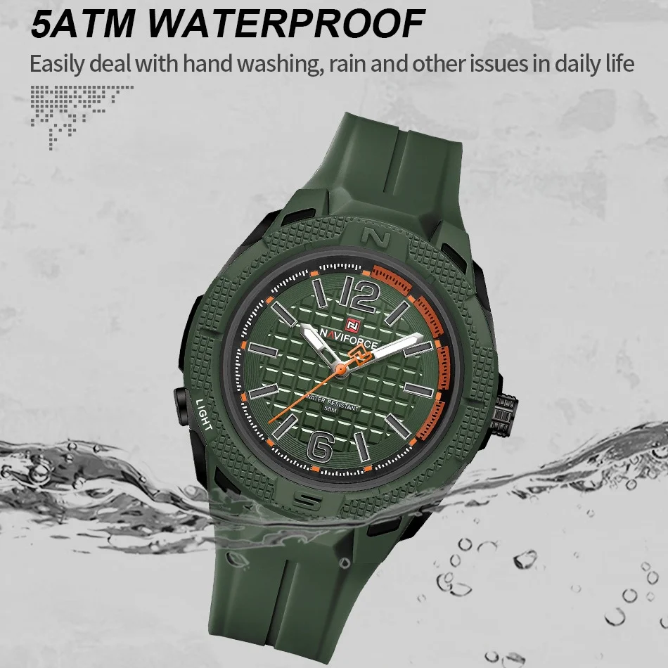 นาฬิกาข้อมือผู้ชาย NAVIFORCE ของแท้ สาย TPU แฟชั่น นาฬิกาควอตซ์ดิจิตอล กันน้ำ เข็มเรืองแสง Relogio Masculino