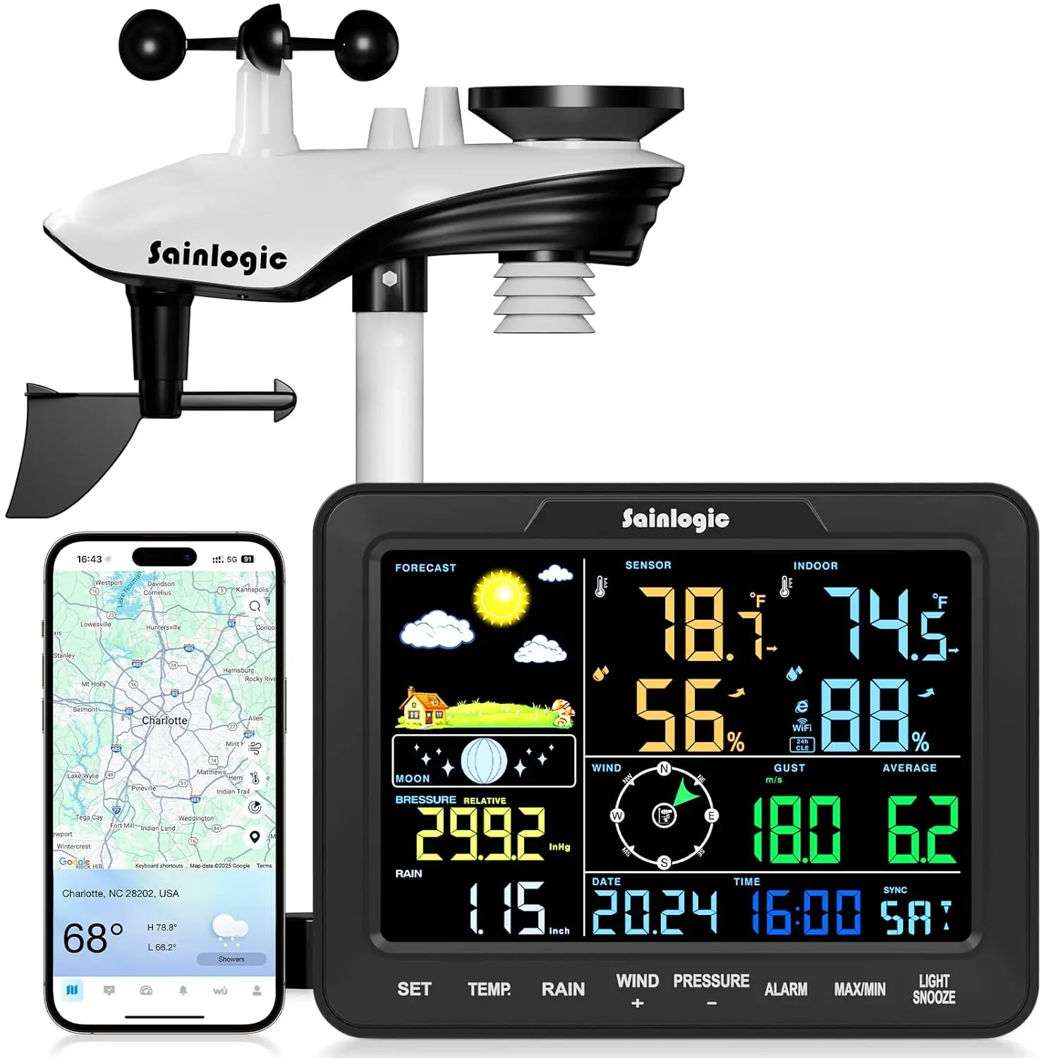 

Smart WiFi Weather Station with AI Forecast, Rain Gauge, App Alerts & 2-Year Data Storage for Home Use