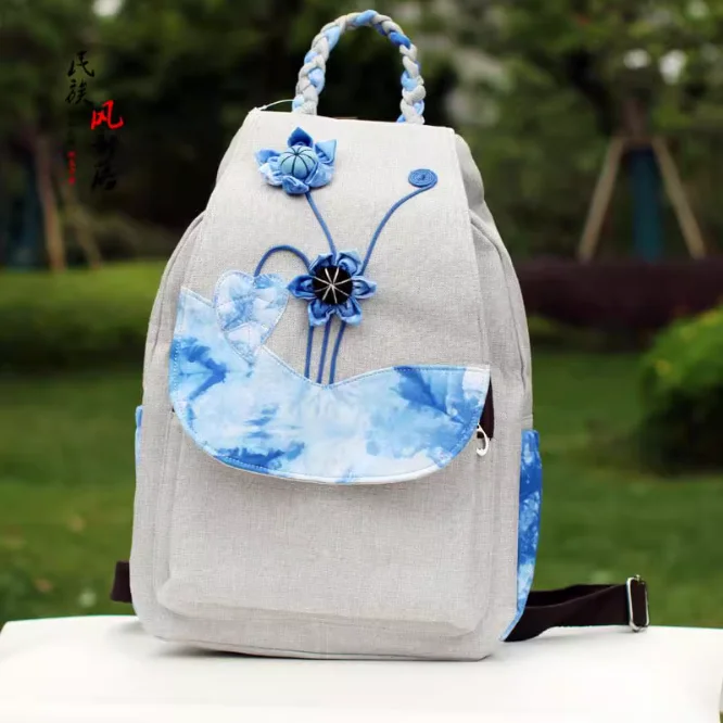 

Chinese Fabric Ethnic Style Tie Dye Zipper Double-layer Backpack