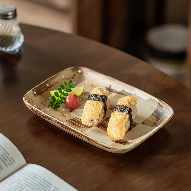 

Грубая керамика, домашнее блюдо в японском стиле, высокоэстетичное блюдо для фруктового салата, креативное легкое роскошное десертное блюдо