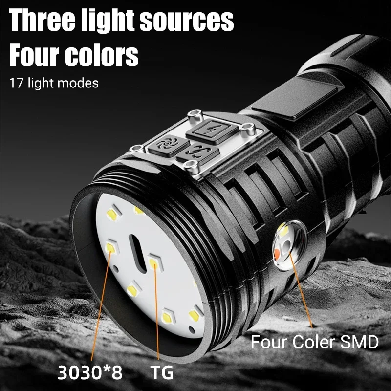 Mini LED Flashlight Built-in 1500mah Battery 17 Lighting Modes Multi-function Portable Torch with Tail Magnetic Emergency Light