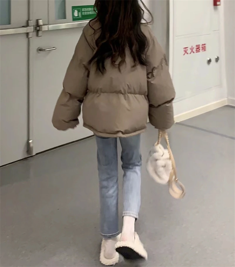 Korean Small Ox Horn Button Cotton Padded Jacket Female New Winter Lazy Wind Cotton Padded Jacket In 2022