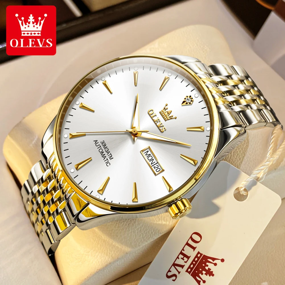 ساعة OLEVS 6635 Business All Automatic للرجال ماركة أصلية فاخرة ساعة ميكانيكية من الفولاذ المقاوم للصدأ بتقويم مقاوم للماء للرجال
