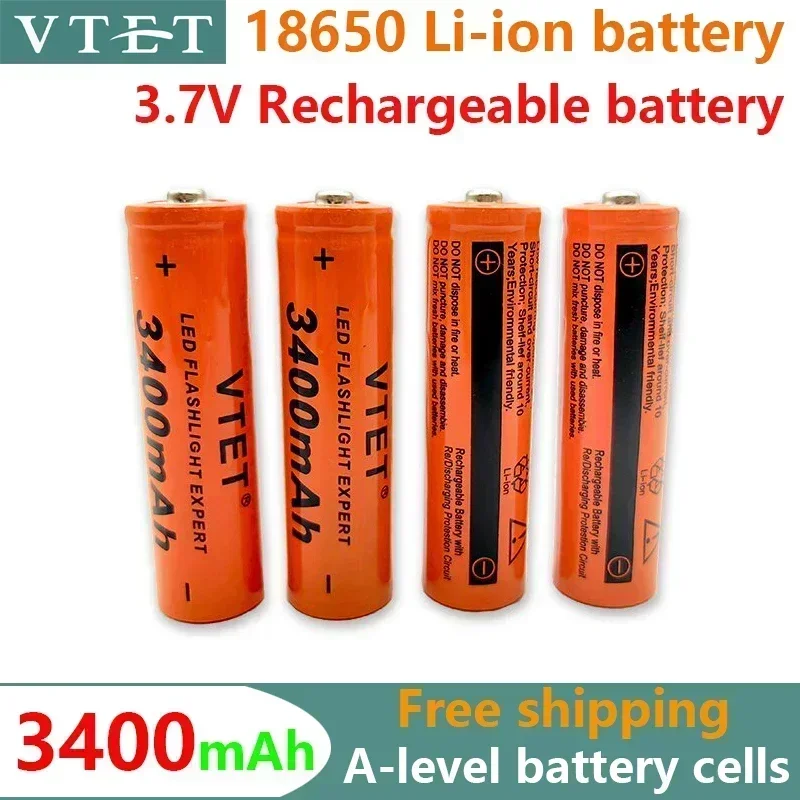 2024 18650 battery Flashlight fast charging battery, high-quality battery 186503400mAh, 3.7V, 18650b, 2/4/8/16/20 pieces