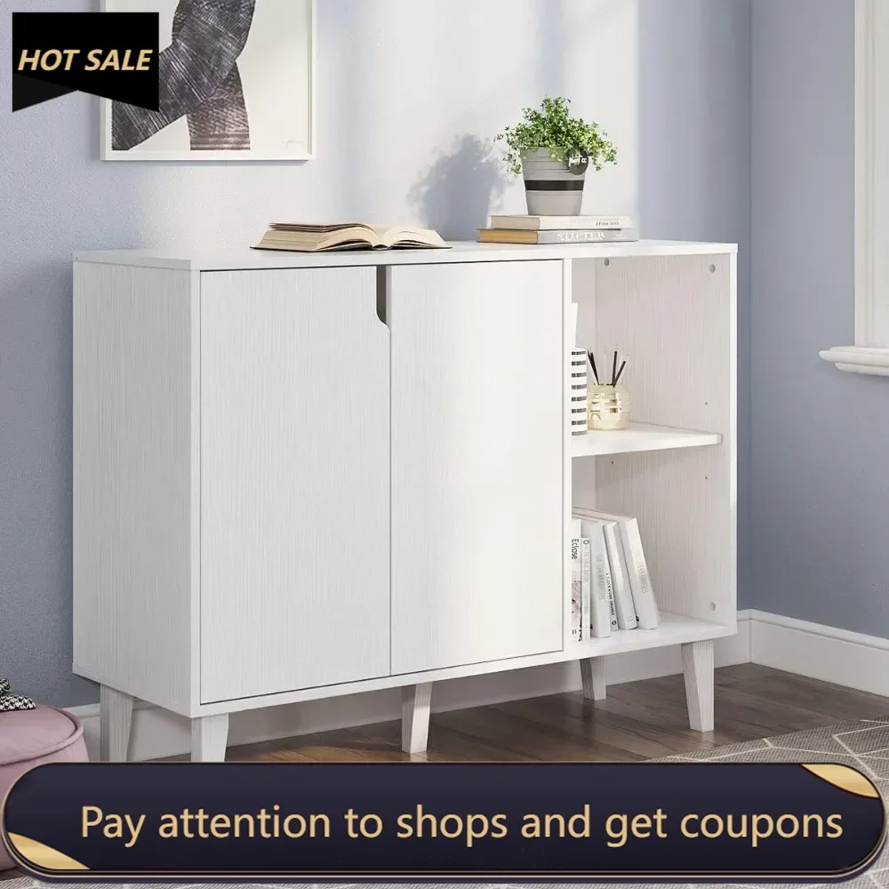 

Kitchen Buffet Cabinet Storage Sideboard with 2 Doors 2 Shelves, White, 41.8" L x 15" W x 32.5" H Freight free