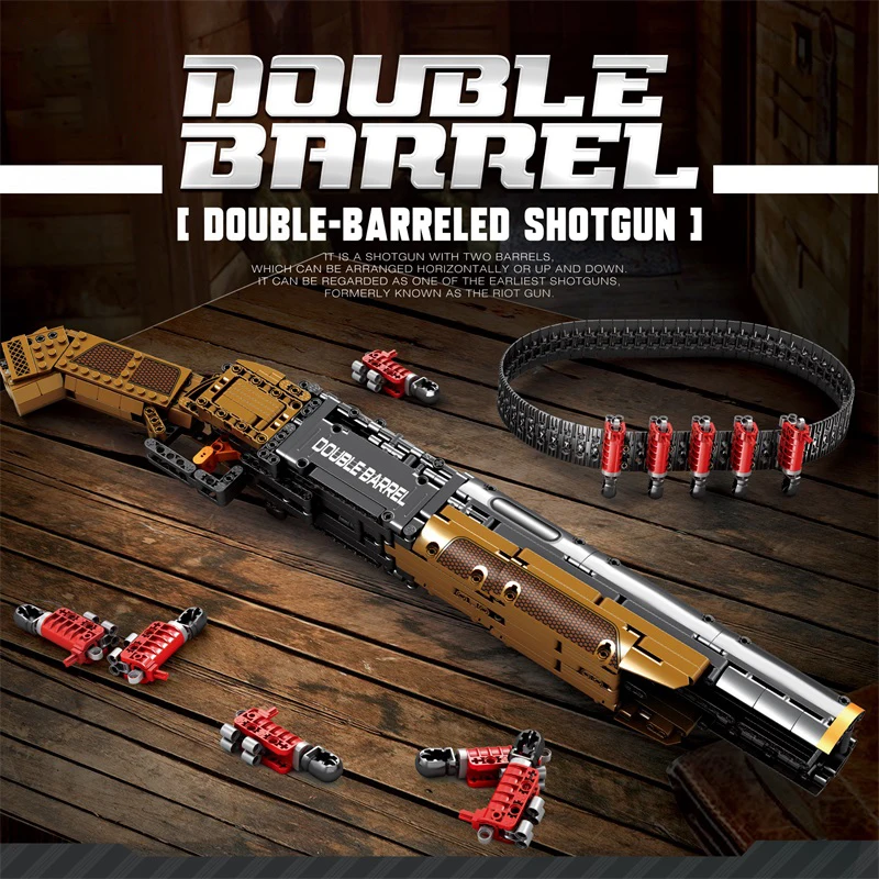 

1006PCS Double Barrel Shotgun Weapon Model Building Blocks Military Classic Gun With Bullet Belt Bricks Toy Kids Holiday Gifts