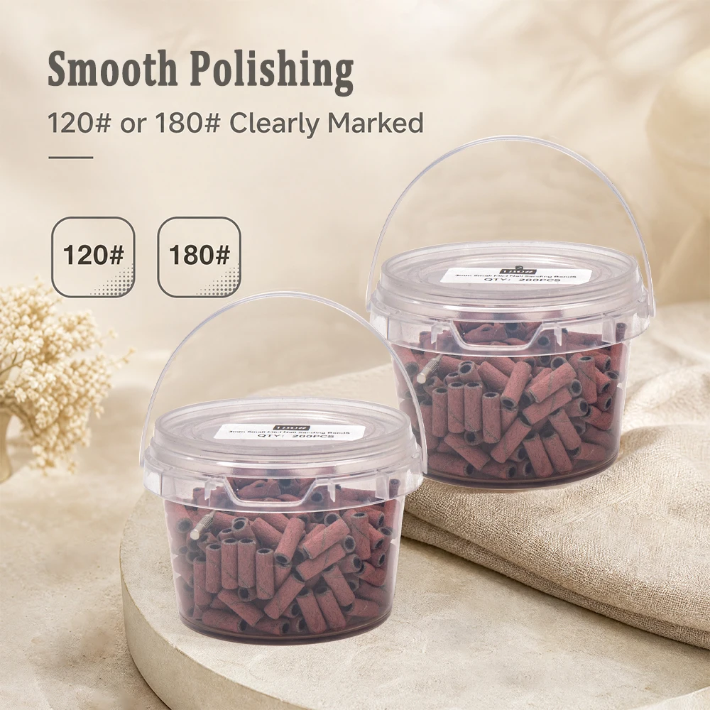 200pcs Nail Art Sanding Bands 120 180 Grit with 2Pcs Nail Drill Bits for Manicures and Pedicure Accessories