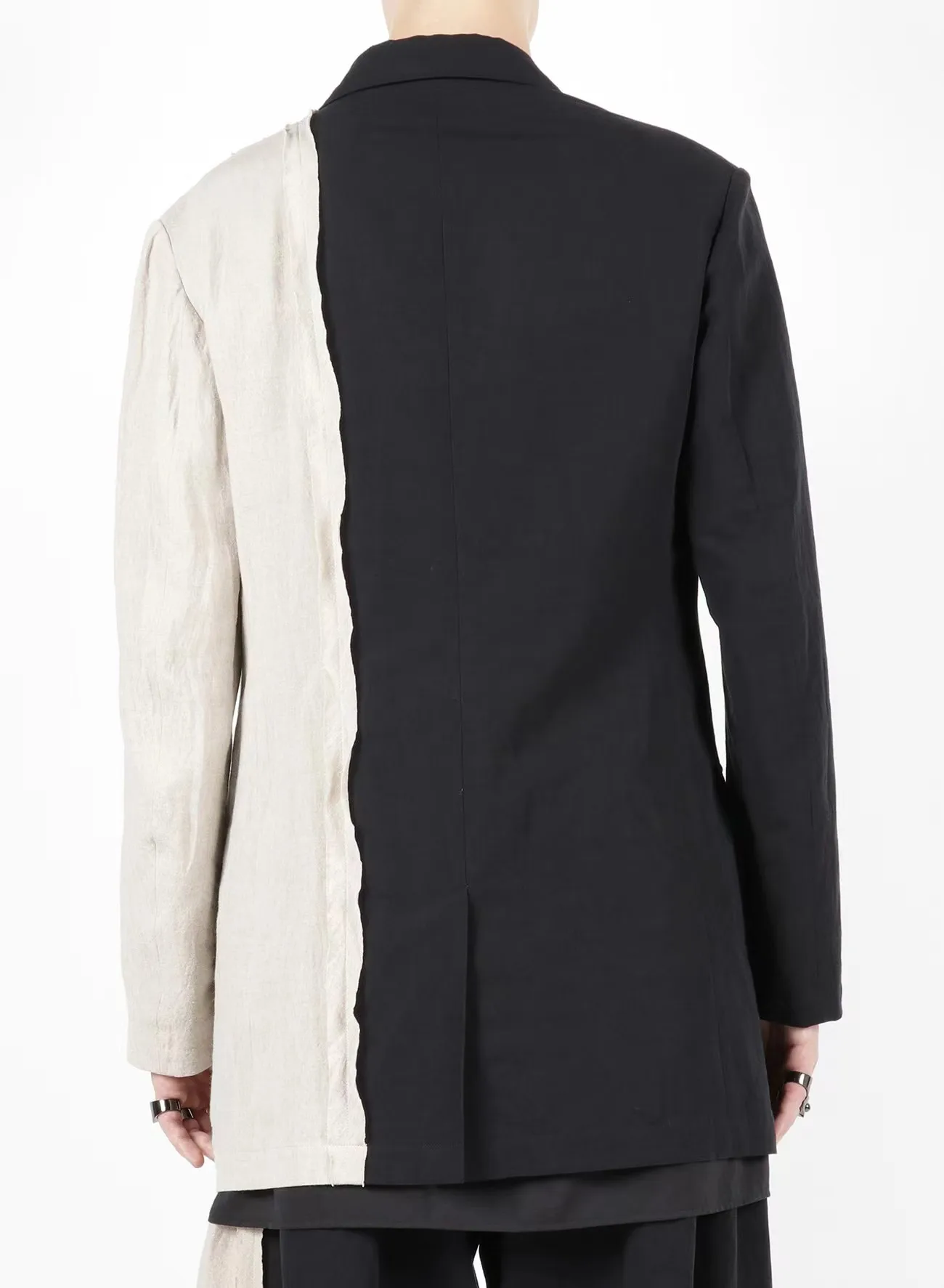 YAMAMOTO-Style Coat 2024 HighQuality Dark Style Suit Jacket Autumn-Winter Two-Tone Linen Suit Fashion Patchwork Coat