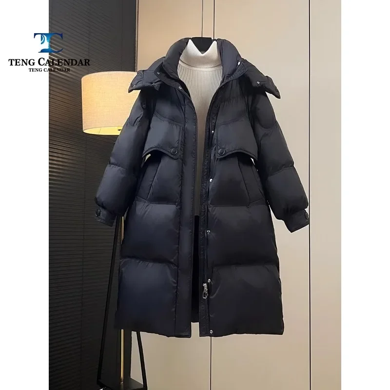 Fashionable Down Jacket, Medium To Long Slim Fit for Warmth, Hooded White Goose Down Jacket, New Autumn and Winter Styles