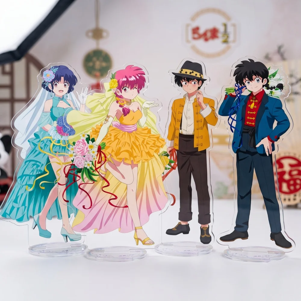 Ranma 1/2 15CM Flower Dress Acrylic Stand Keychain Akane Ryoga Hibiki Desk Decor Bag Pendant Anime Collectible Holiday Gift