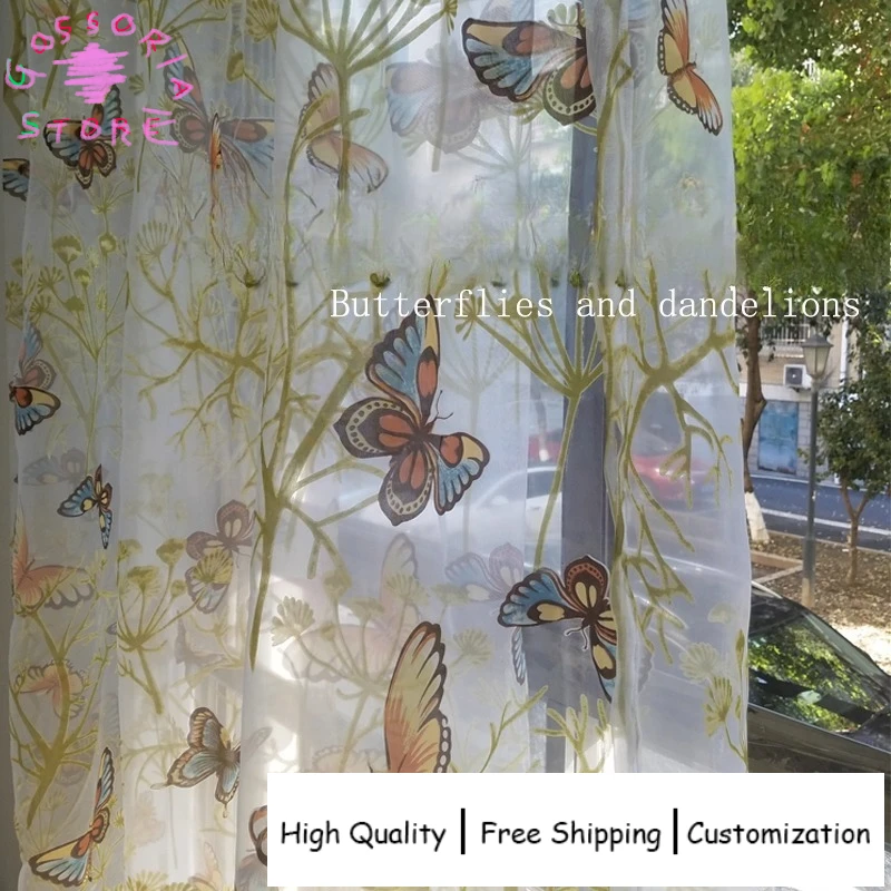 

Sample Custom Pastoral Butterfly Flower Curtains for Living Room Pink Blackout Balcony Window Thermal Insulated Custom