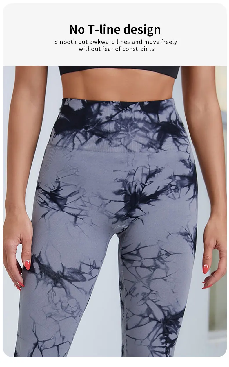 Damen-Leggings mit Batikmuster, neun Zehntel, hohe Taille, Yogahose, weich, dehnbar, Workout-Laufhose, atmungsaktiv, bequem – Detail 7