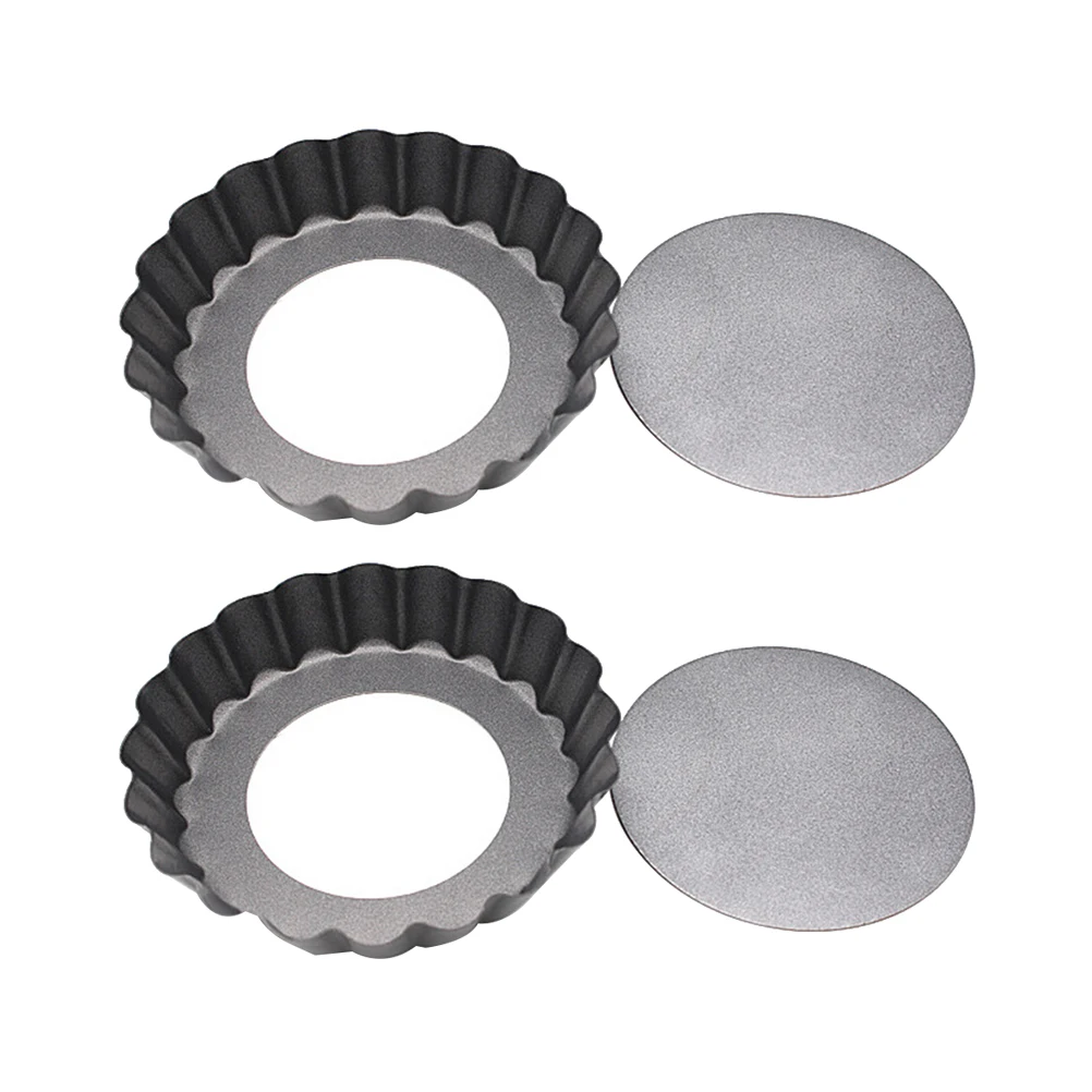

2 pcs Round Baking Tray 10X2Cm Non-Stick Mini Tart Pan Carbon Steel Mold Dishwasher Safe Removable Bottom Easy Clean Gift Baking