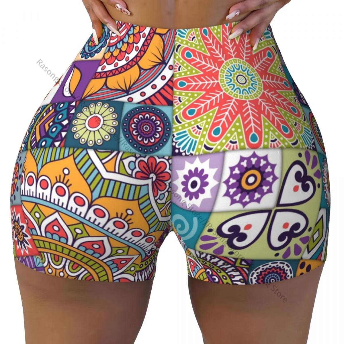 Women Yoga Shorts Ethnic Mandala Tile Workout Shorts Fitness quick-dry Ladies Yoga Gym Running Short Pants Sportswear