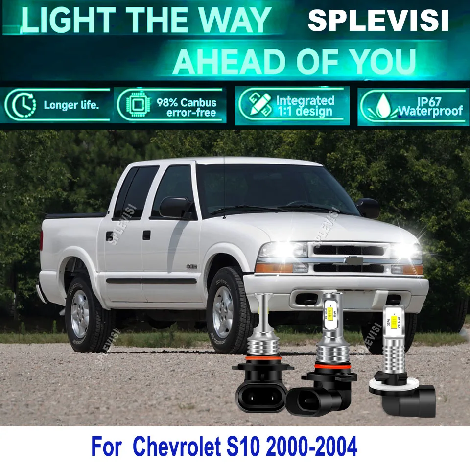 

LED 6000K Headlight High Low Beam Fog Light Conversion Set- improved brightness For Chevrolet S10 2000 2001 2002 2003 2004