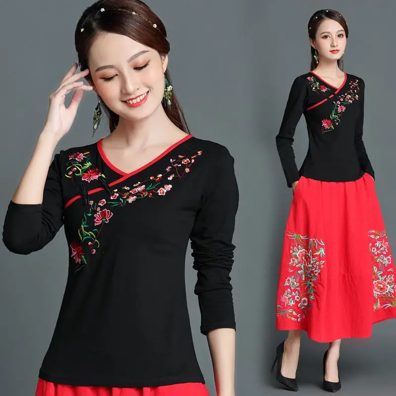 China elegante blusa bordada para mujer, Top Cheongsam, blusa informal delgada, camisa de estilo nacional, traje Tang Vintage para mujer, Moda de Primavera