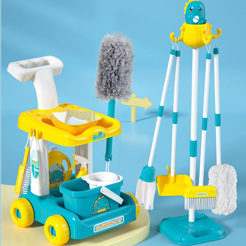 Children\'s Cleaning Cart Simulation Home Set Toy Dinosaur Little Yellow Duck Rabbit Sweeping Tool Combination Gift Box Birthday