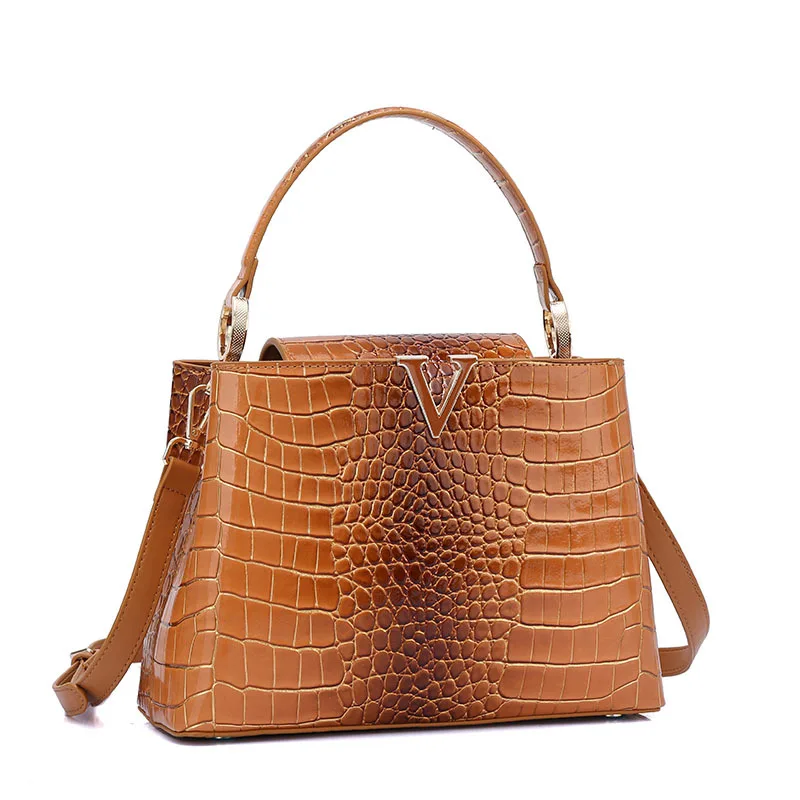 Retro Ladies Crocodile Handbag Fashion Girls Tote Simple Large Capacity Girls Shoulder Crossbody Bag Metal Decoration PU Materia