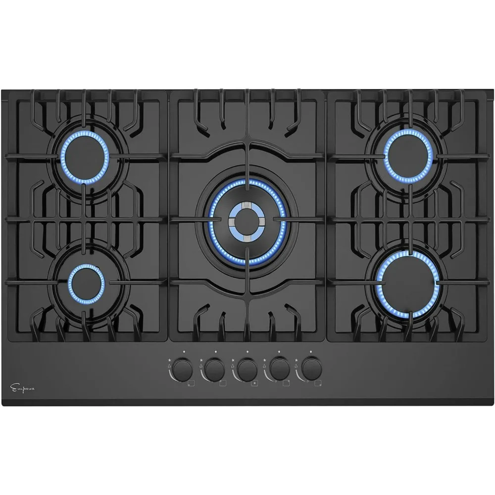 

Empava 30 in. Gas Stove Cooktop 5 Italy Sabaf Sealed Burners NG/LPG Convertible in Black Tempered Glass