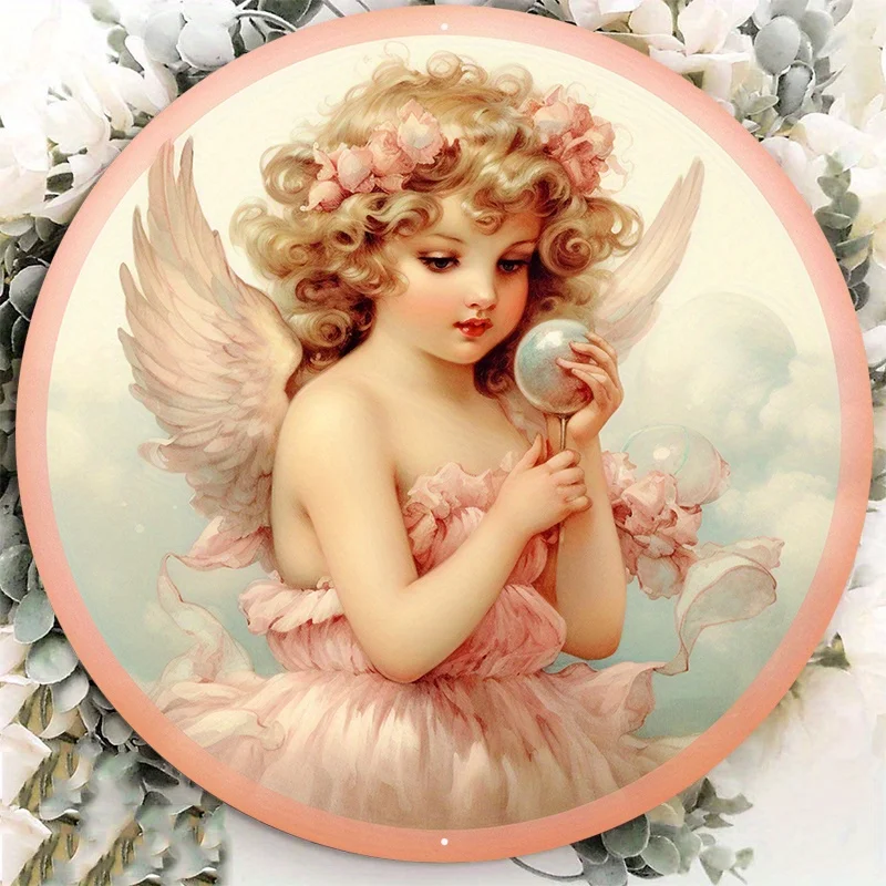 Aluminum Metal Sign Cupids, Bow, Sweets and Treats, Circular Mark, Suitable for Living Room, Wall, Home Decoration, 8in, 11.8in