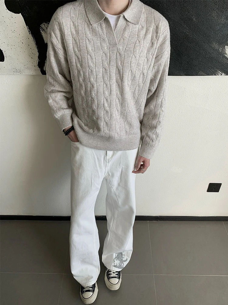 

Мужской зимний вязаный свитер Oaeal Cleanfit с V-образным вырезом и воротником-стойкой, винтажный стиль, премиум-качество