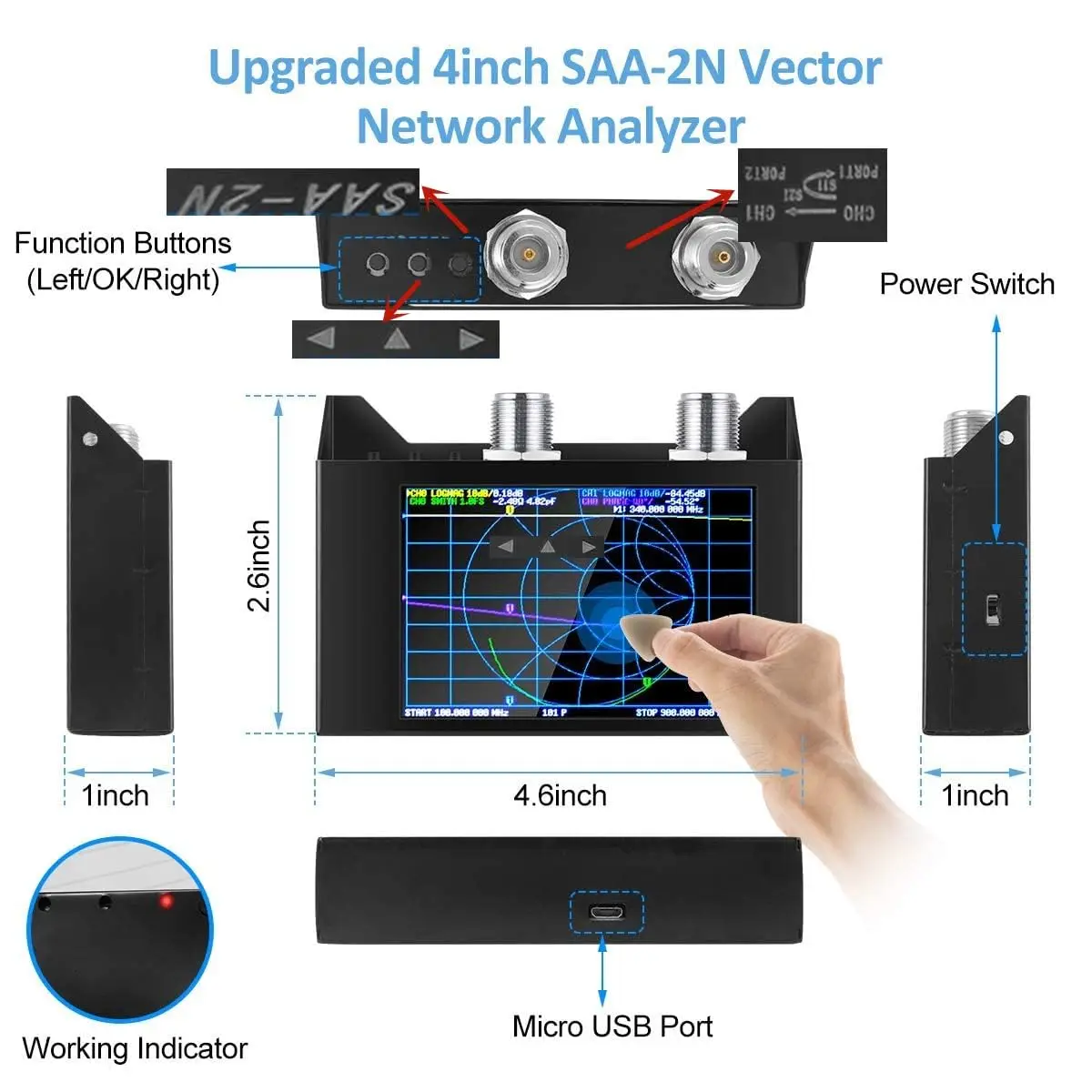 NanoVNA SAA-2N V2.2 Vector Network Analyzer 50KHz-3GHz HF VHF UHF Antenna Analyzer Measured S-Parameters Duplexer Phase