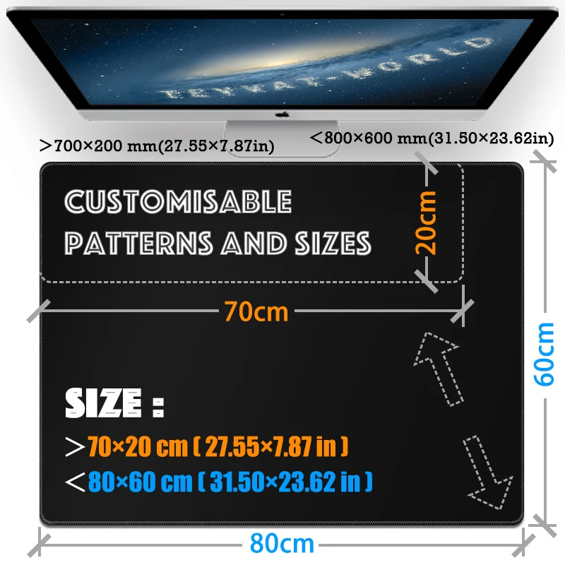 

71-80cm x 20-60cm Rubber Base Gaming Mouse Pad | Durable Large Mat | Custom Text, Image, Logo