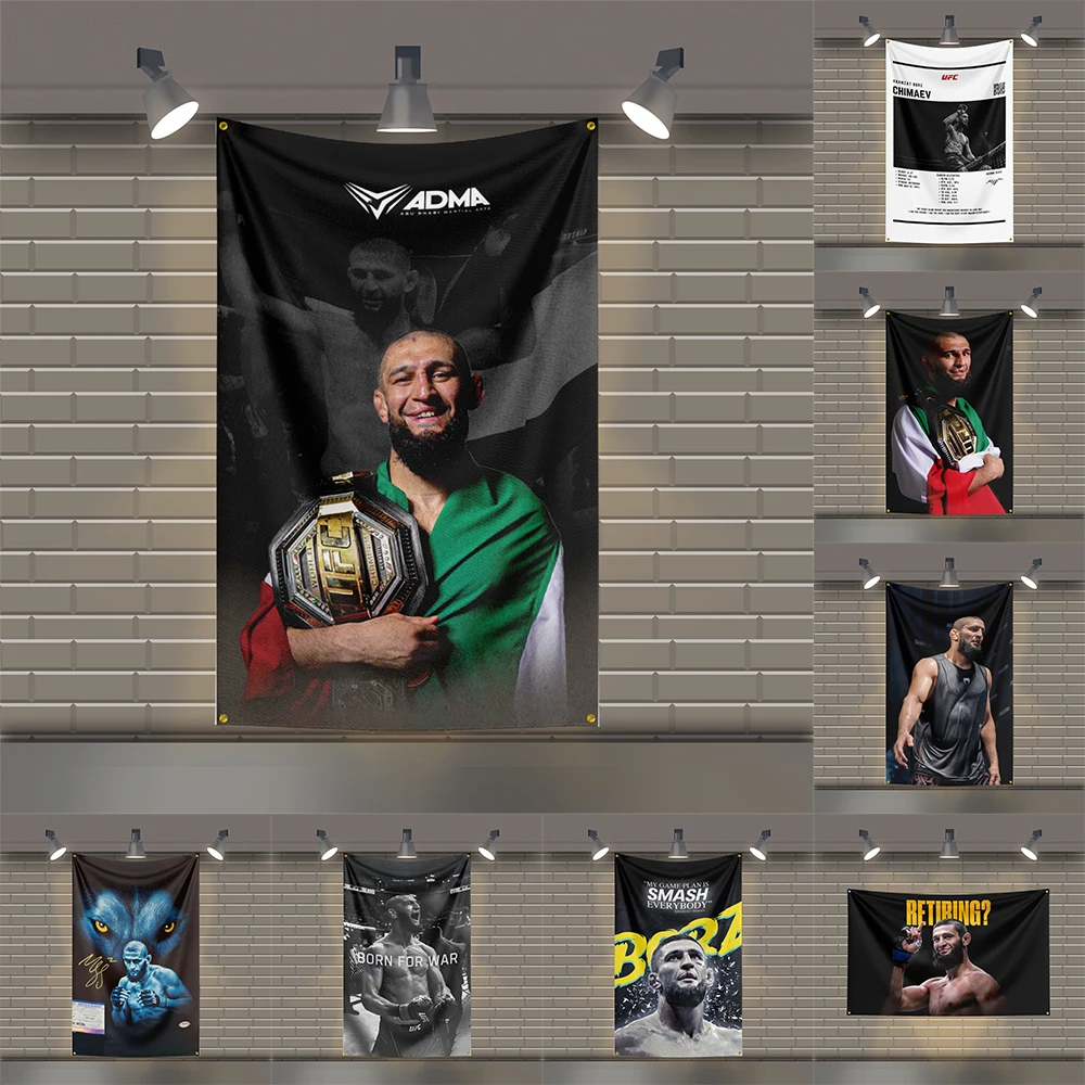 K-Khamzat-ChimaevS UFC الملاكمة العلم أسطورة تحفيزية الجدار ملصق رياضة نسيج ديكور المنزل النوم ملهمة قماش العلم #1