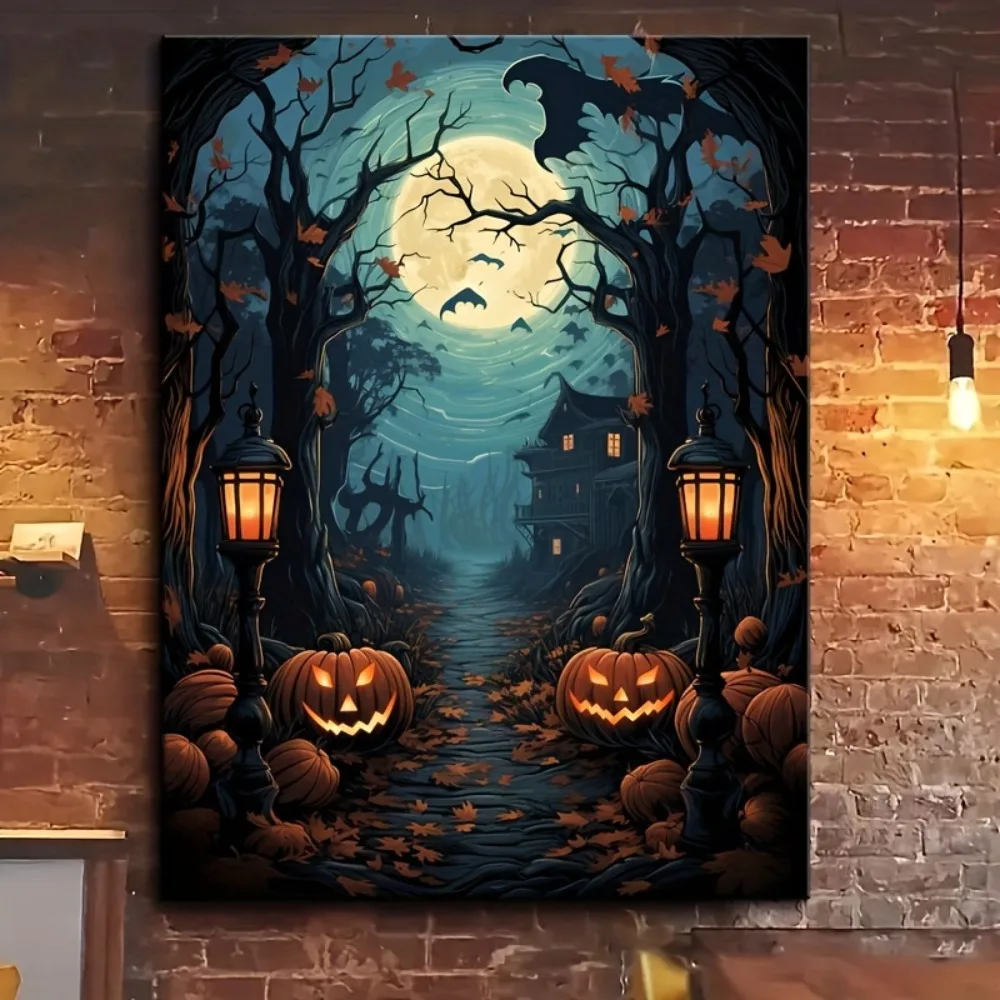 

1,5-дюймовая рамка из цельного дерева, замок Horror Pumpkin, современная подвесная картина в стиле арт-деко, подходит для украшения дома и офиса.