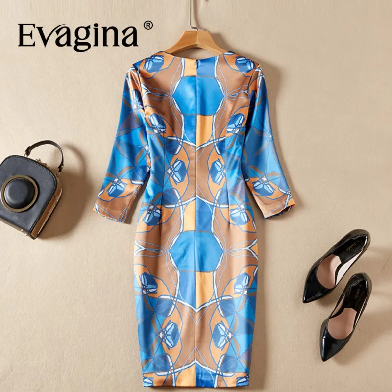 Evagina New Fashion Runway Designer Dress Women's Three Quarter Sleeve Printing Streetwear Pretty Slim-Fit Hip Wrap Mini Dress