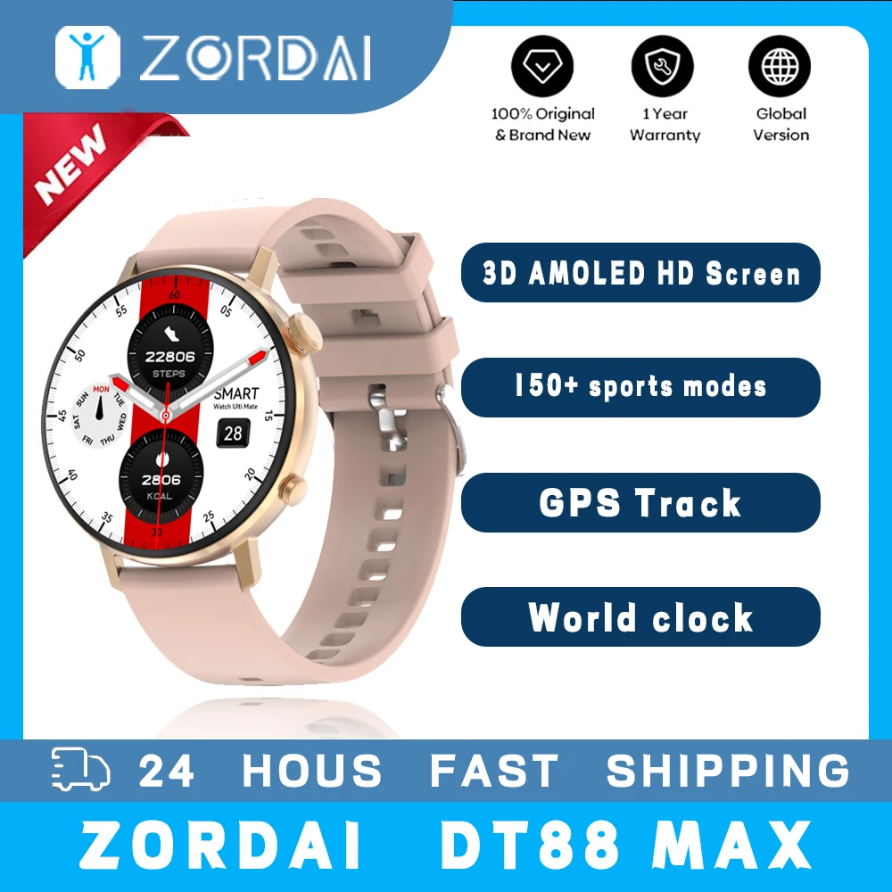 

Zordai DT88 MAX Women Smart Watch AMOLED Heart Rate GPS Sport Ftiness Watches Ip68 Waterproof NFC AI Voice BT Call Smartwatch