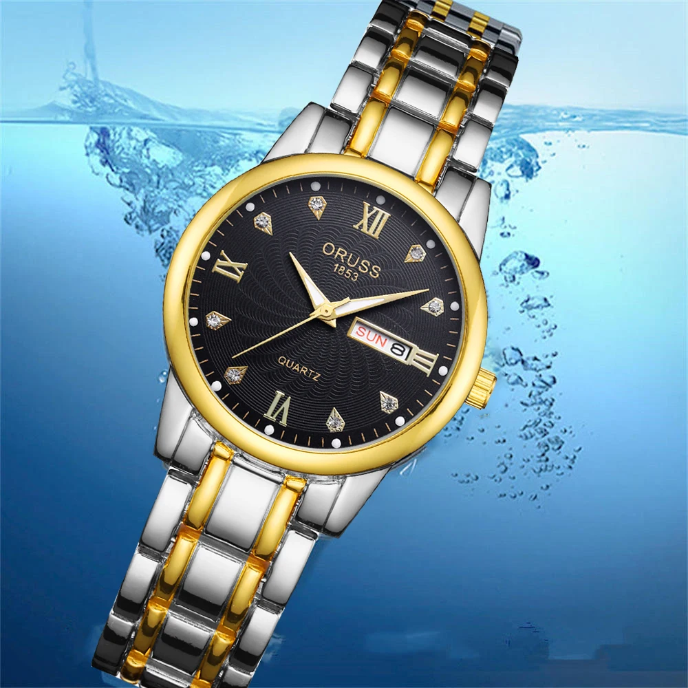 Oruss-男性と女性のためのクォーツ腕時計,ステンレス鋼,防水,高級,トップブランド,愛好家,カップル