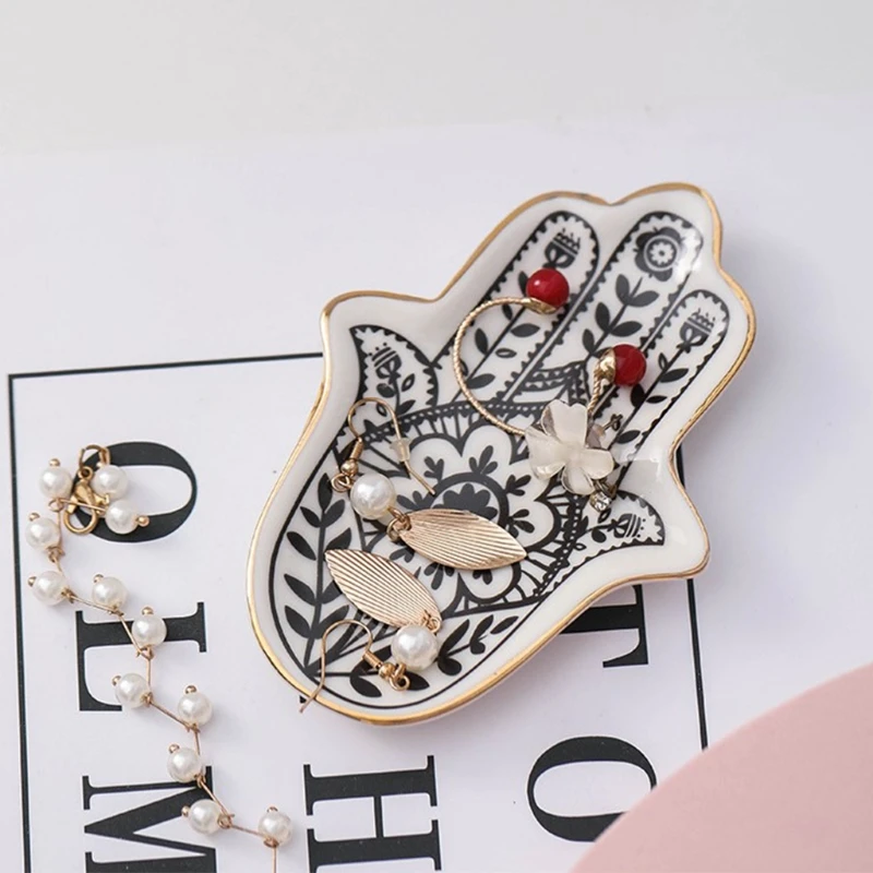 2024 New Home Trinket Dish Hand Small Jewelry Tray Rings Dishes Holder Decorative Plate Hand Shape Ceramic Material Storage Tray