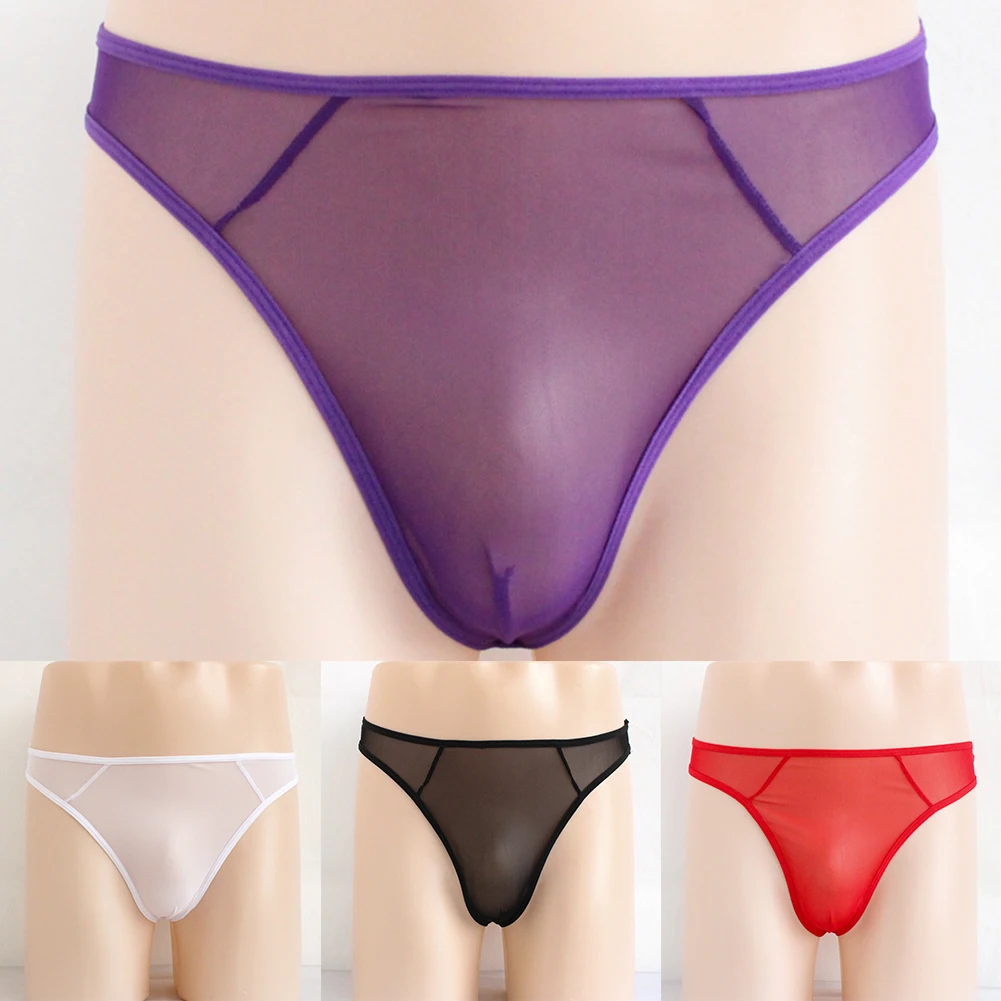 

1pc Low Waist Mens Sexy Pouch Thongs G-strings T-Back Thin Mesh Sheer Briefs Breathable Comfortable Panties