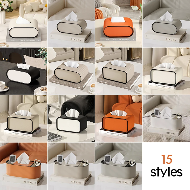 

Paper Box Light Luxury High-end Creative Oval Leather Tissue Box Living Room Bedroom Desktop Napkin Storage Box Organization